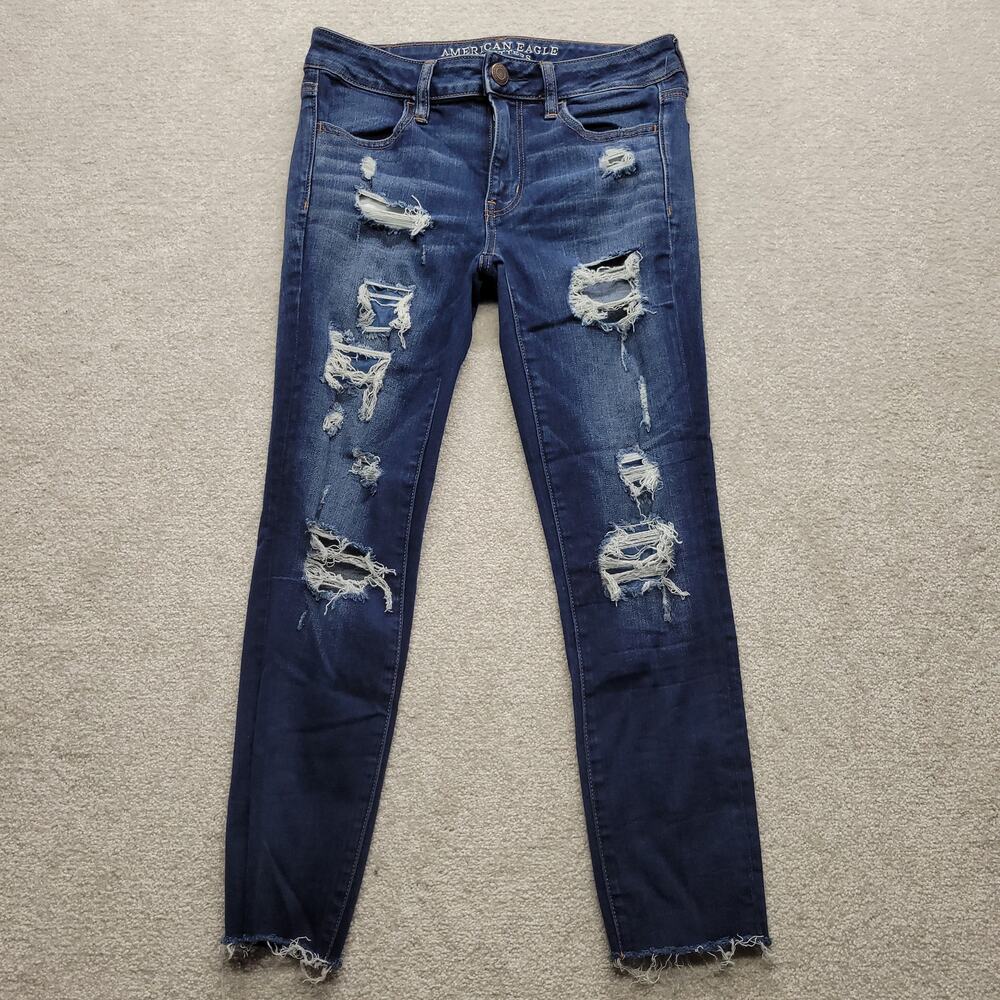 American Eagle Jegging Crop Jeans Womens 4 Regular Stretch Distressed Ripped